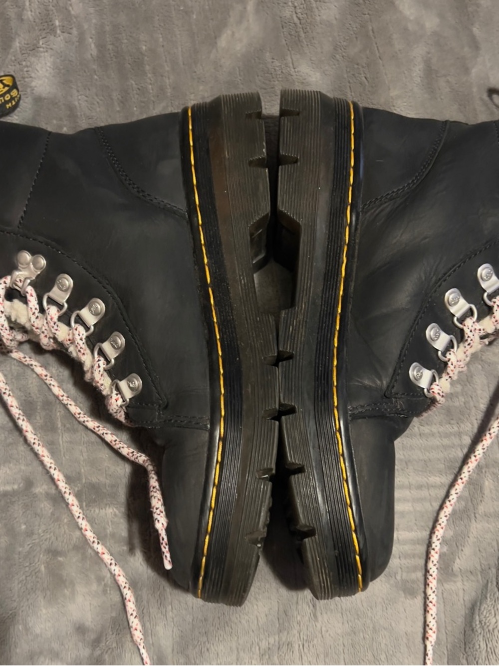 Dr. Martens Black Lace-Up Platform Boots with Yellow Stitching